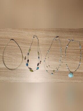 4 Multi-Strand Beaded Necklaces in Blue, Green and Brown